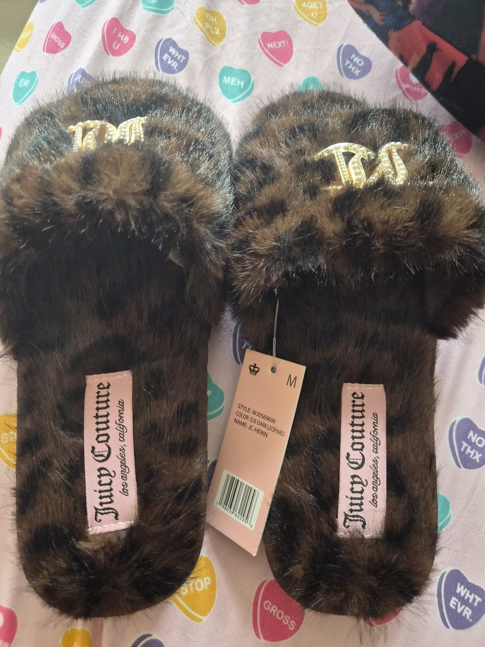 Juicy Couture Women's Brown Leopard Faux-Fur Slide Slippers - Medium
